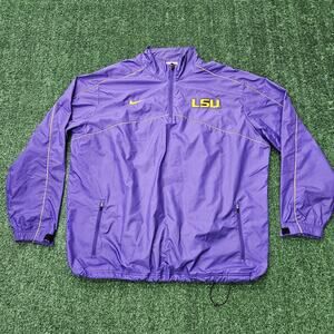 Nike LSU Tigers Jacket 1/4 Zip Mens XL Purple Windbreaker Track Coach Vented